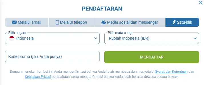 Pendaftaran melalui 1 klik