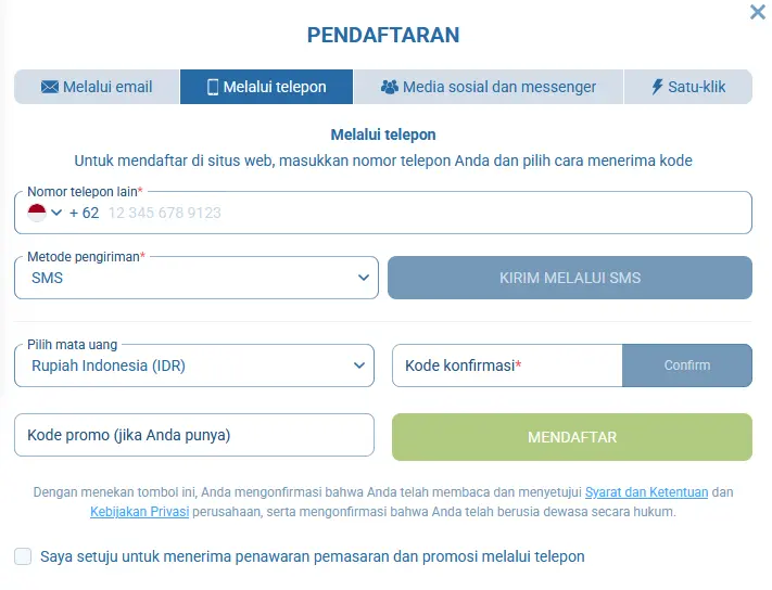 Pendaftaran melalui telepon seluler